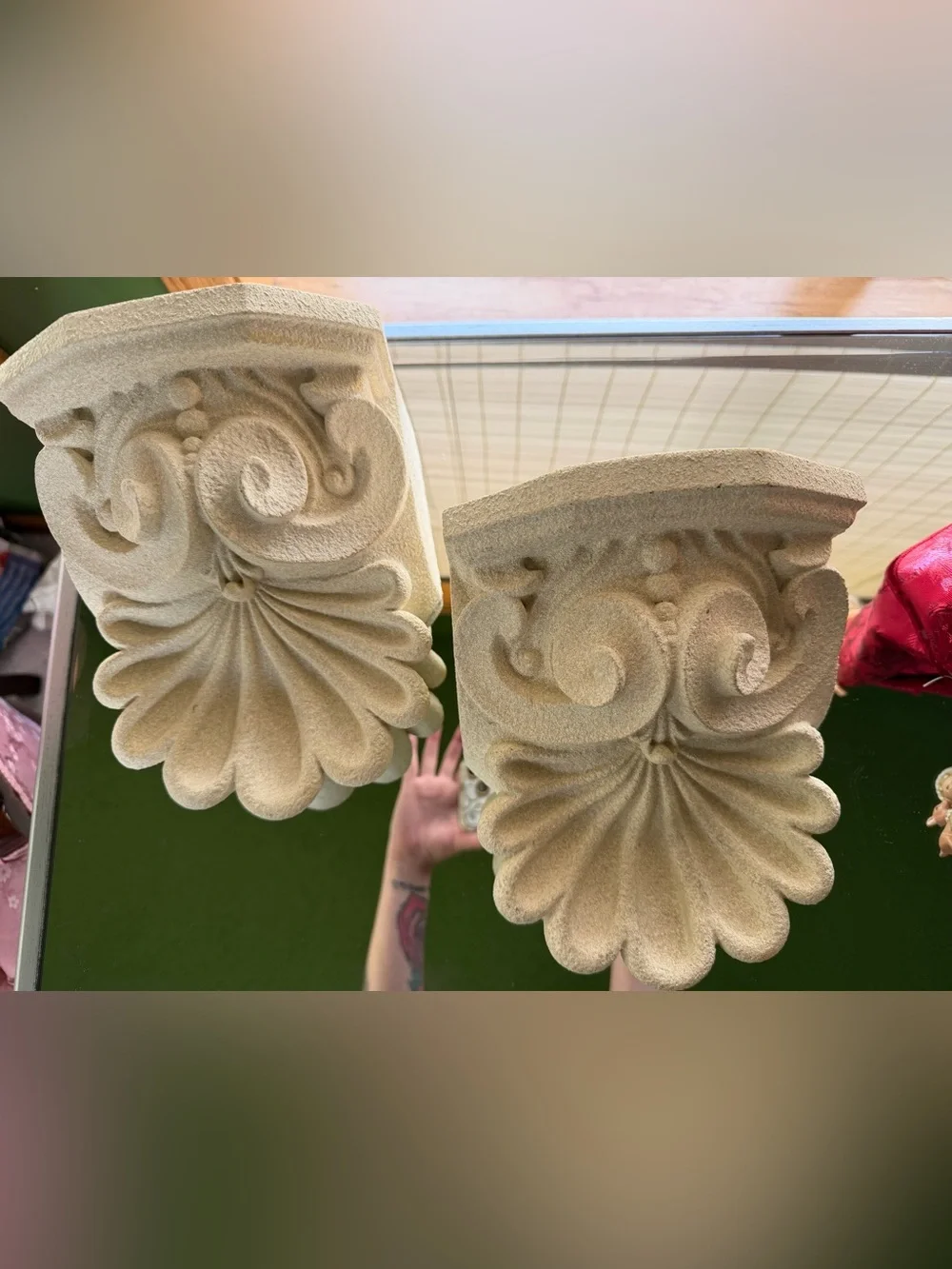 Pair of Decorative Sandstone Corbels - Beige/Tan